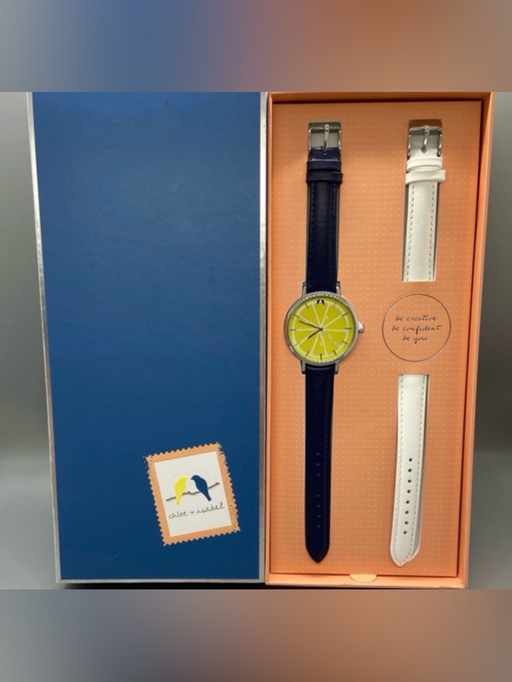 Chloe + Isabel💛💙 Lemon 🍋 Watch with Navy and White Straps BNIN